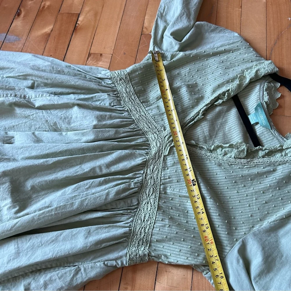 April Cornell Sz XS Green Dainty Long Sleeves Cotton Cottagecore Max Dress - Picture 11 of 13